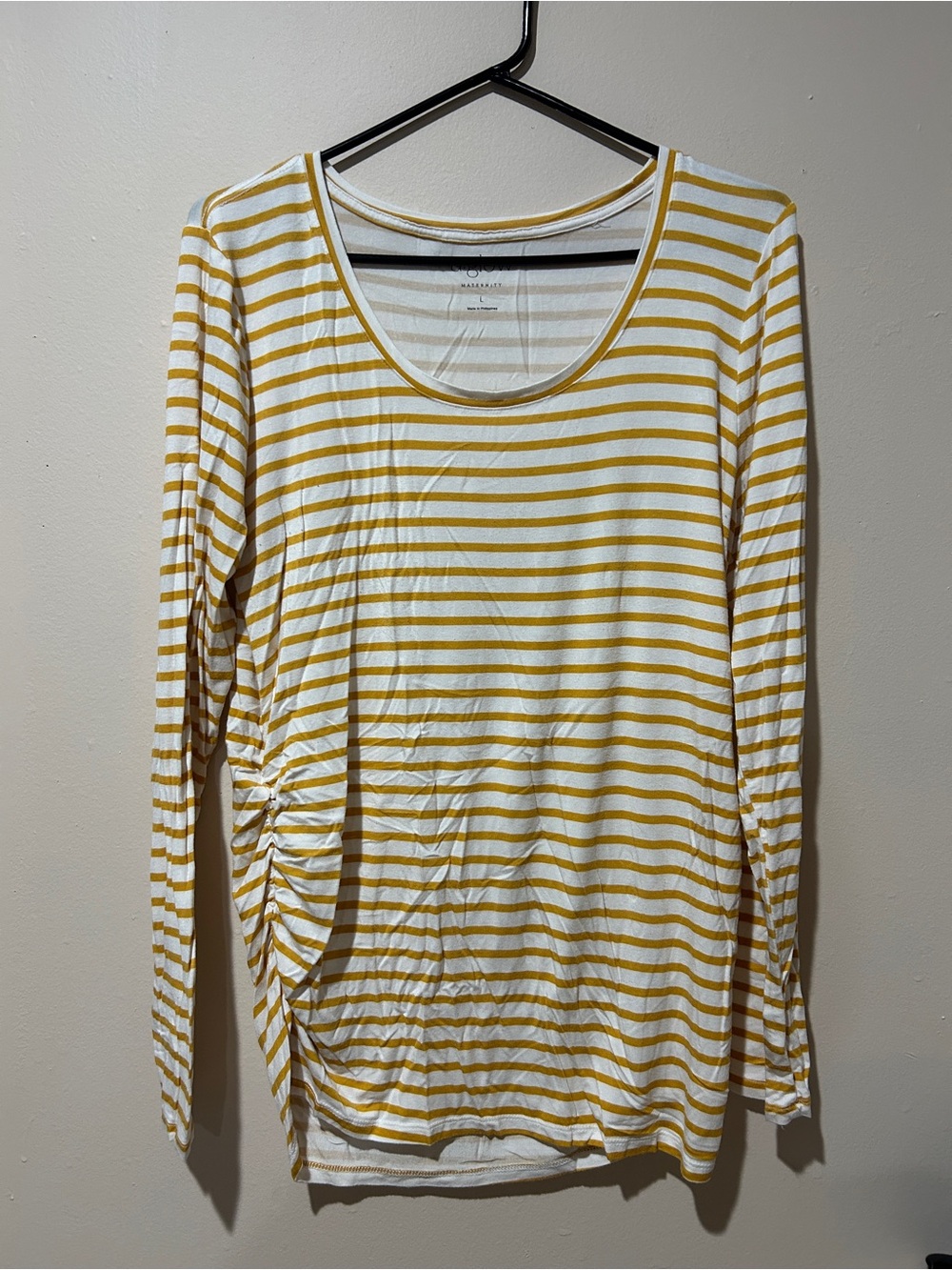 Striped Long-Sleeve Scoop Neck Maternity Top - White & Yellow